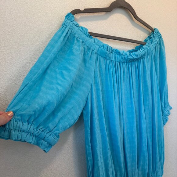 Ann Taylor Women's‎ Sky Blue Off Shoulder Peasant Top Size XL 100% Rayon Beachy - Picture 3 of 10